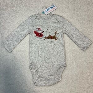 Carter’s Baby Heather Gray Santa Christmas Long Sleeve One Piece